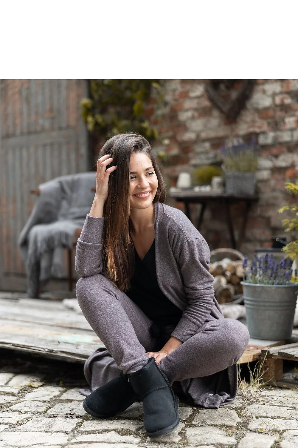 Cardigan long femme viscose taupe maille ample coupe droite élégant style décontracté hiver doux