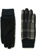 Gants élégants pour femmes en coton et polyester, design carreaux et noir, poignets côtelés, intérieur polaire, style classique, usage hivernal