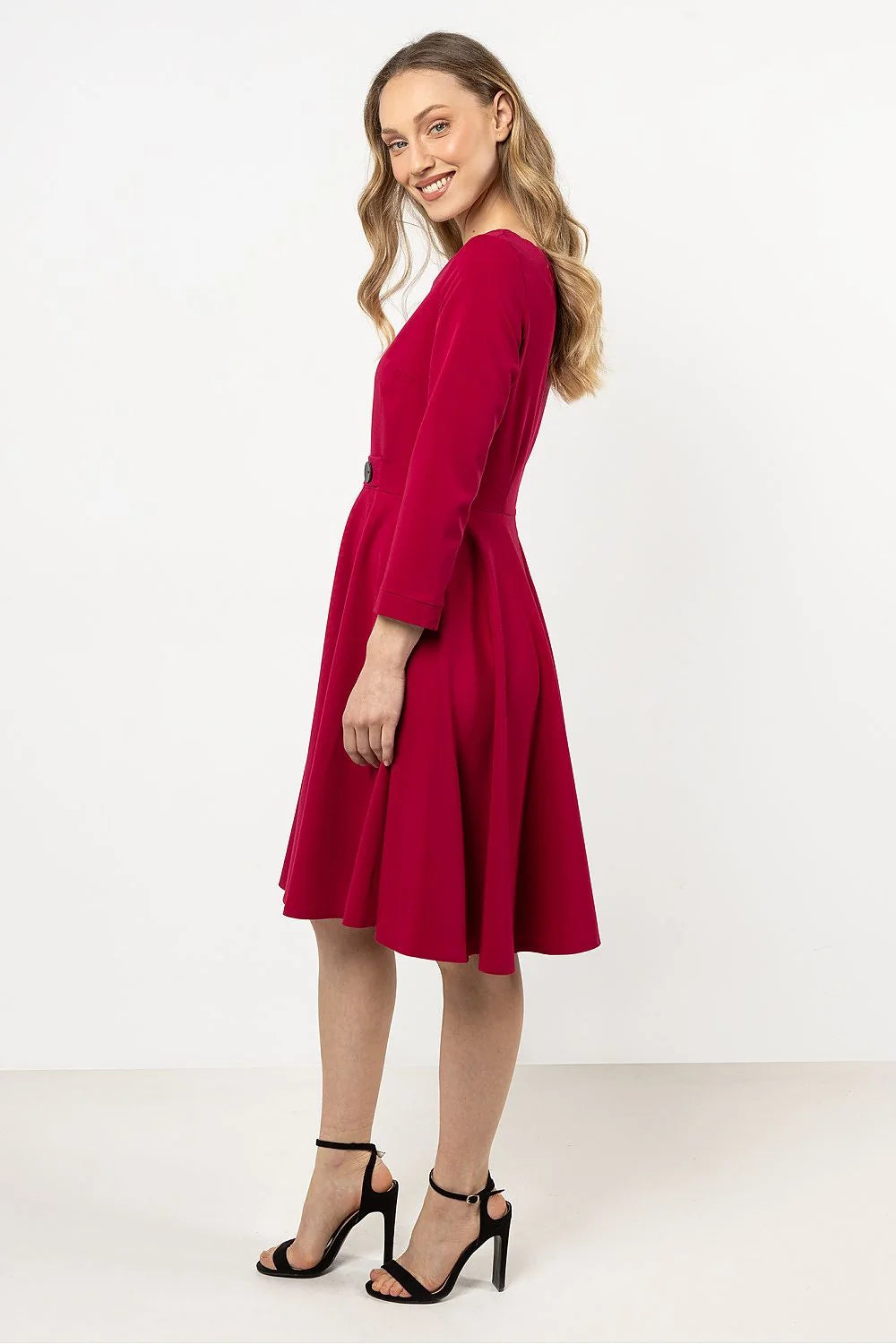 Robe de jour awama femme style vintage coupe évasée manches longues décolleté bateau boutons décoratifs tissu polyester élasthanne