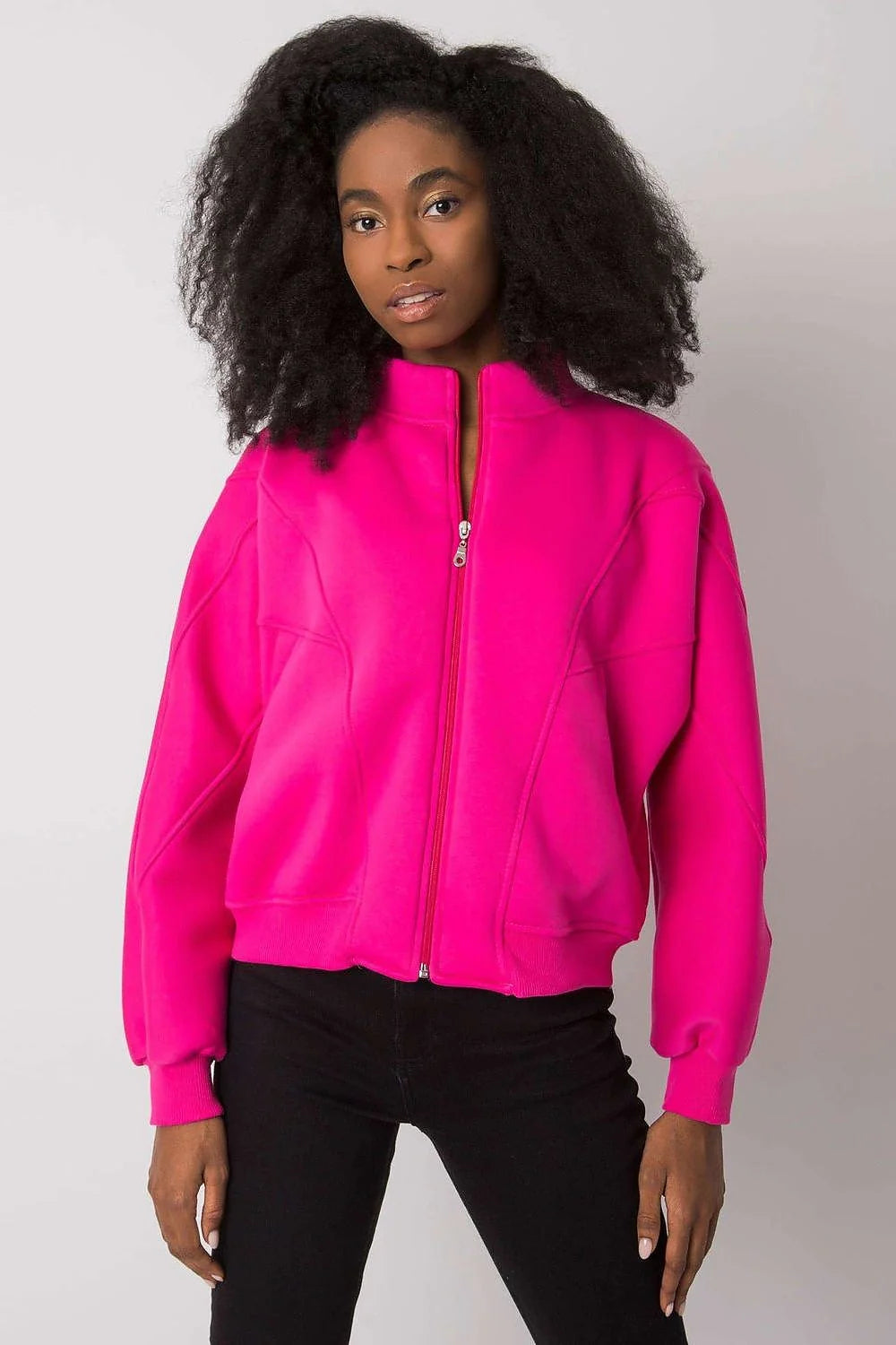 Veste femme polyester coton vert vif col montant moderne décontracté style urbain fermeture éclair