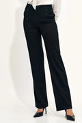 Pantalon femme élégant coupe large taille haute matériau qualité boutons double rangée style professionnel occasion bureau femme