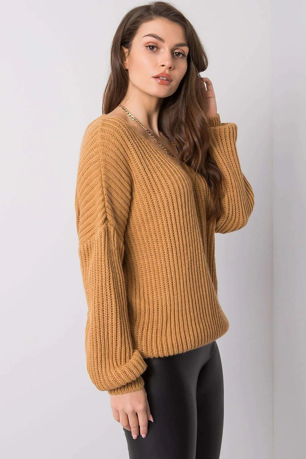 Pull femme tricot maille oversize moutarde confortable manches longues chic casual automne hiver