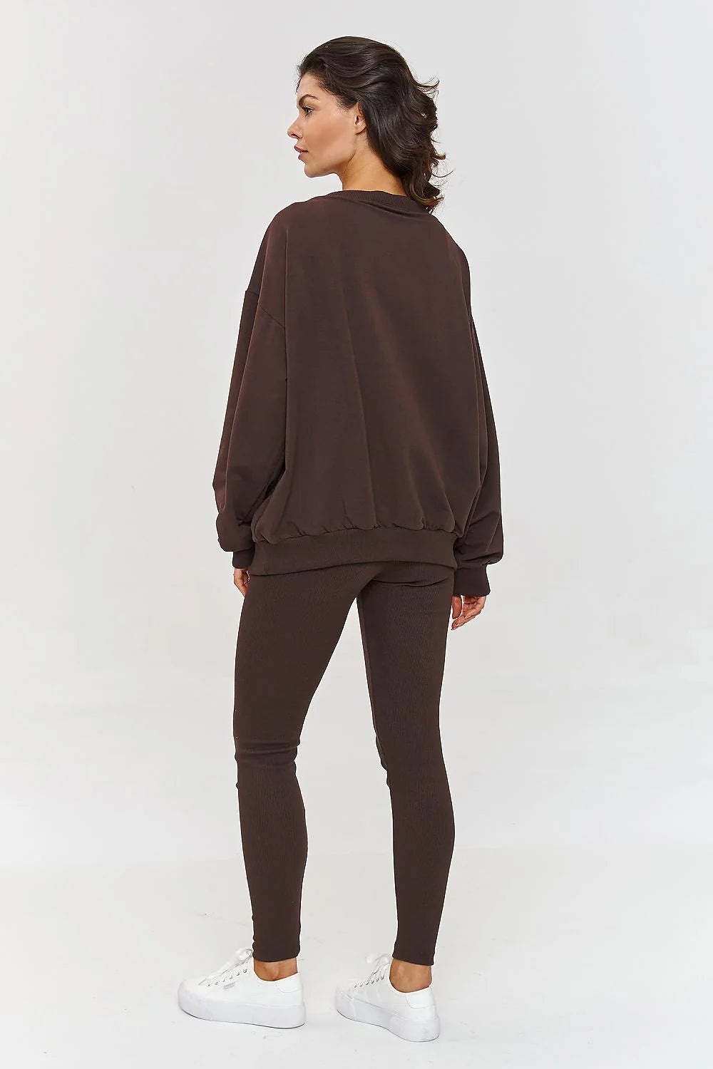 Makadamia ensemble lounge femme sweat oversize colVsuperposé manches ballon finitions côtelées legging taille haute ajusté côtelé molletonné