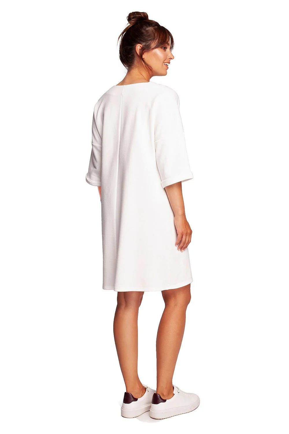 Robe de jour casual rose pastel femme en coton polyester manches courtes poches latérales