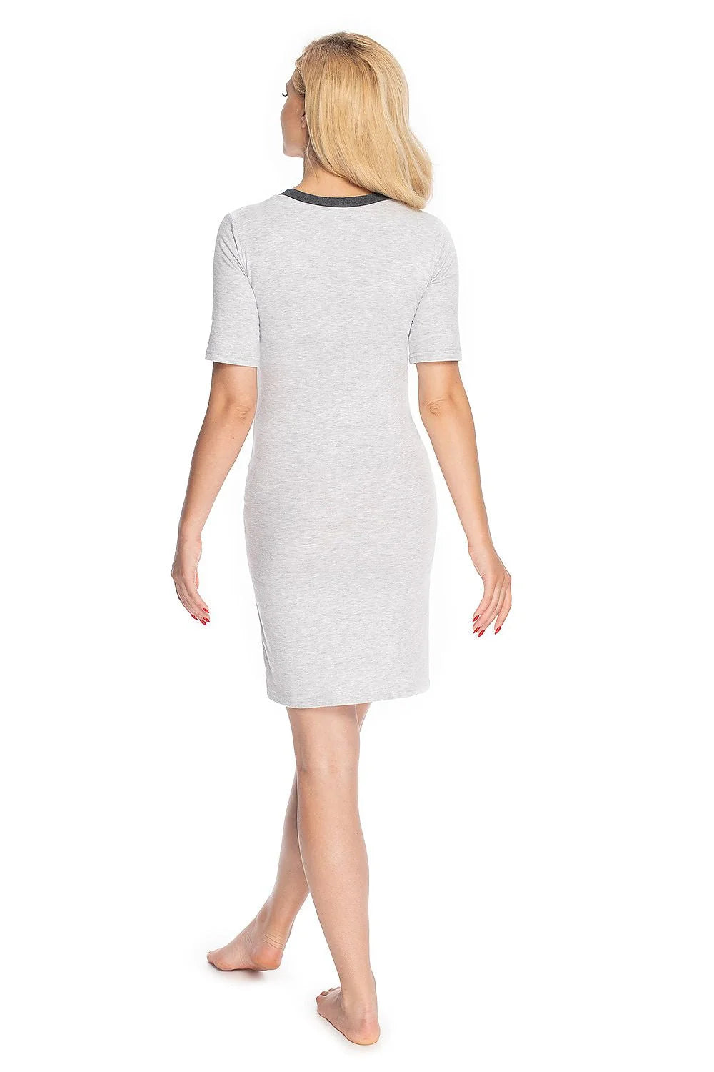 Chemise de nuit maternité coton confortable col en V manches courtes allaitement facile pour femmes