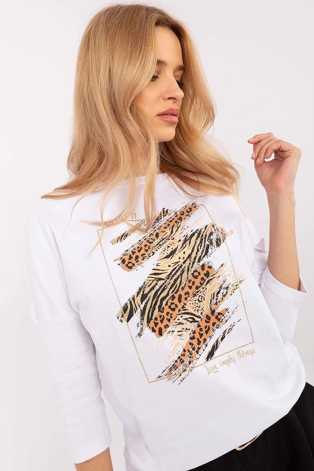 T-shirt femme manches longues motif animal zèbre léopard moderne Casual chic coton respirant doré