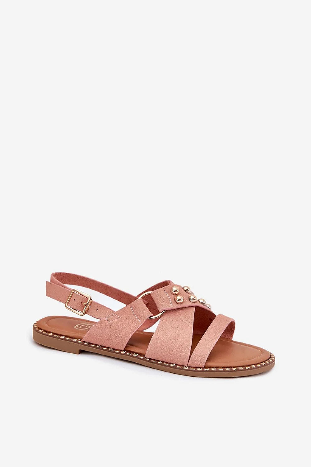 Sandales pour femmes design moderne élégant bout ouvert lanières croisées cuir souple semelle plate clous dorés boucle métallique bracelet cheville confortable style décontracté occasionnels femmes