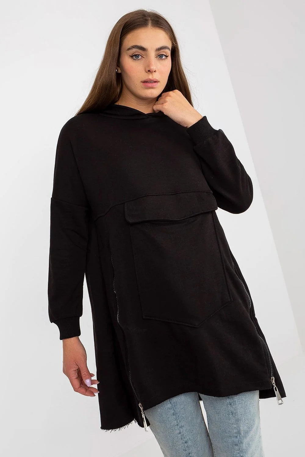 Robe pull femme style décontracté longue manches longues capuche poche kangourou coton vert émeraude