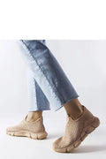 Baskets pour femmes style moderne beige clair tige tricotée semelle caoutchouc sans lacets confortable respirante design décontracté coupe ajustée occasions quotidiennes mode urbaine durabilité polyvalence