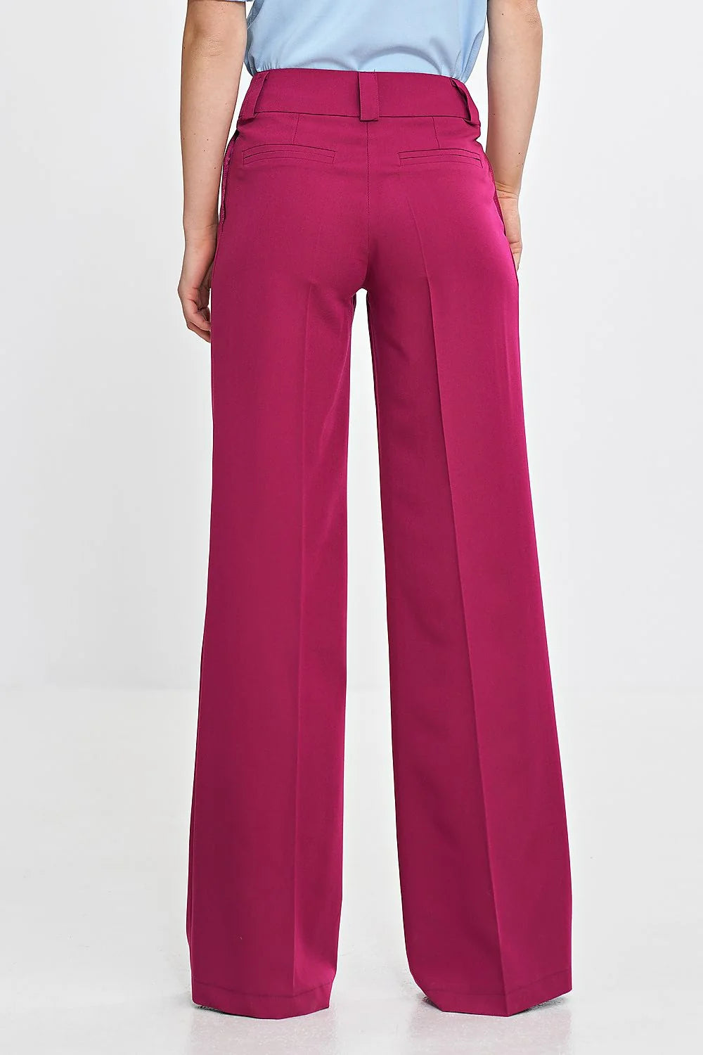 Pantalon long femme coupe ample taille haute magenta vif large leg ceinture passants fermeture glissante