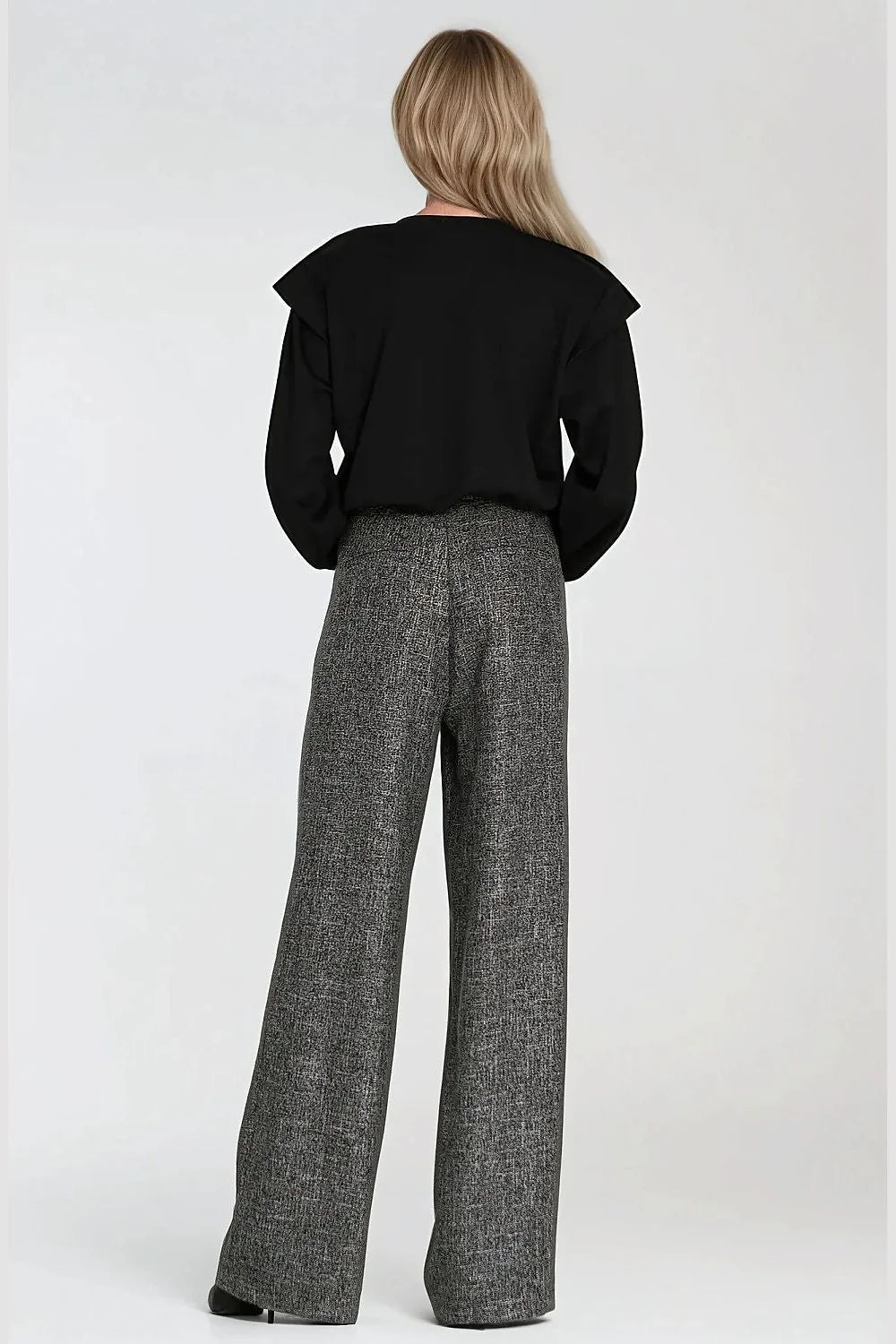 sweatshirt femme noir oversize col rond manches longues épaules structurées poignets larges côtelés tombé blousant maille jersey douce