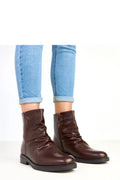 bottines femme cuir écologique marron foncé tige 15cm talon 3cm bout rond semelle noire synthétique fermeture éclair latérale