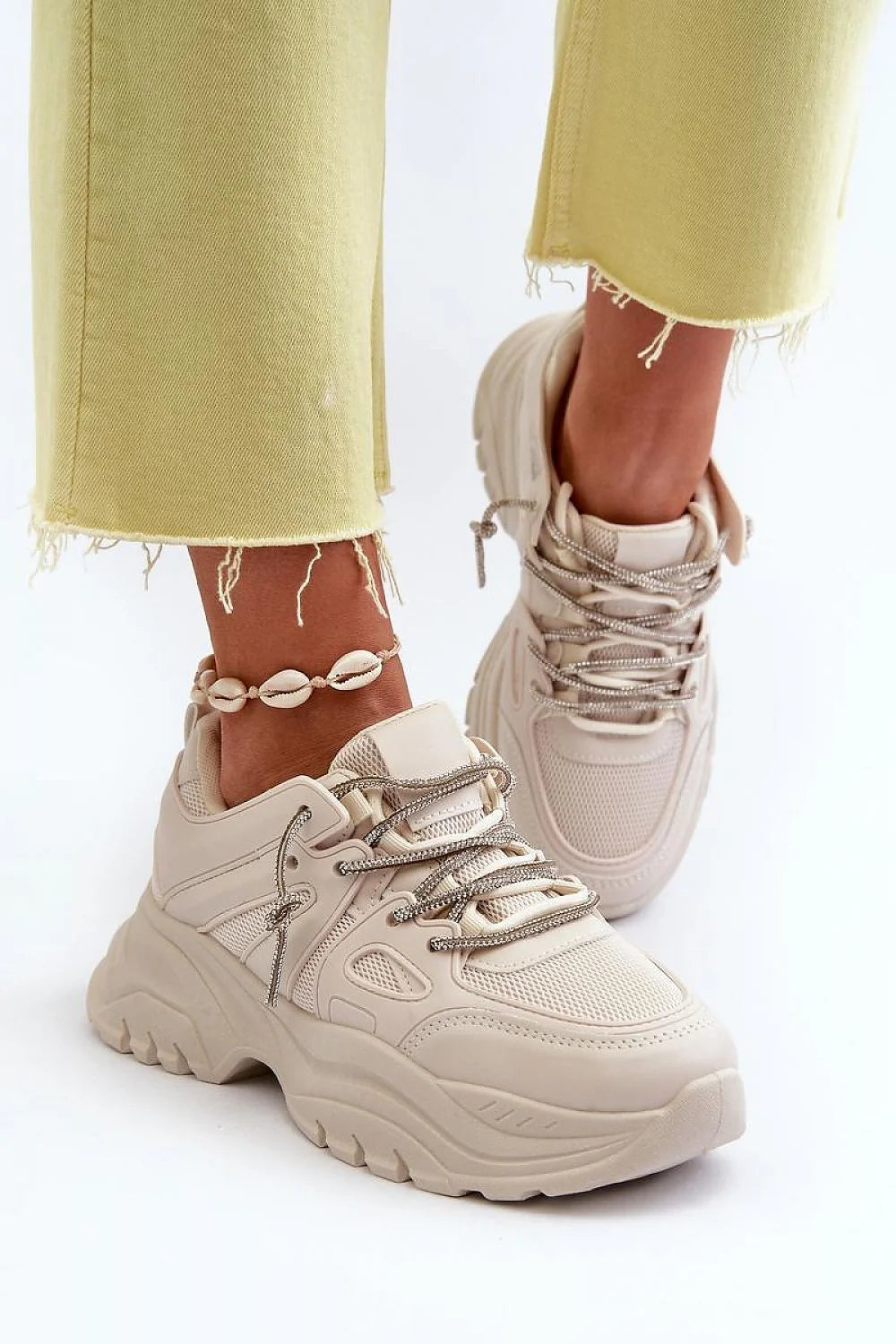 Chaussures de sport pour femme style urbain moderne design chunky beige confortable semelle épaisse plateforme 4cm