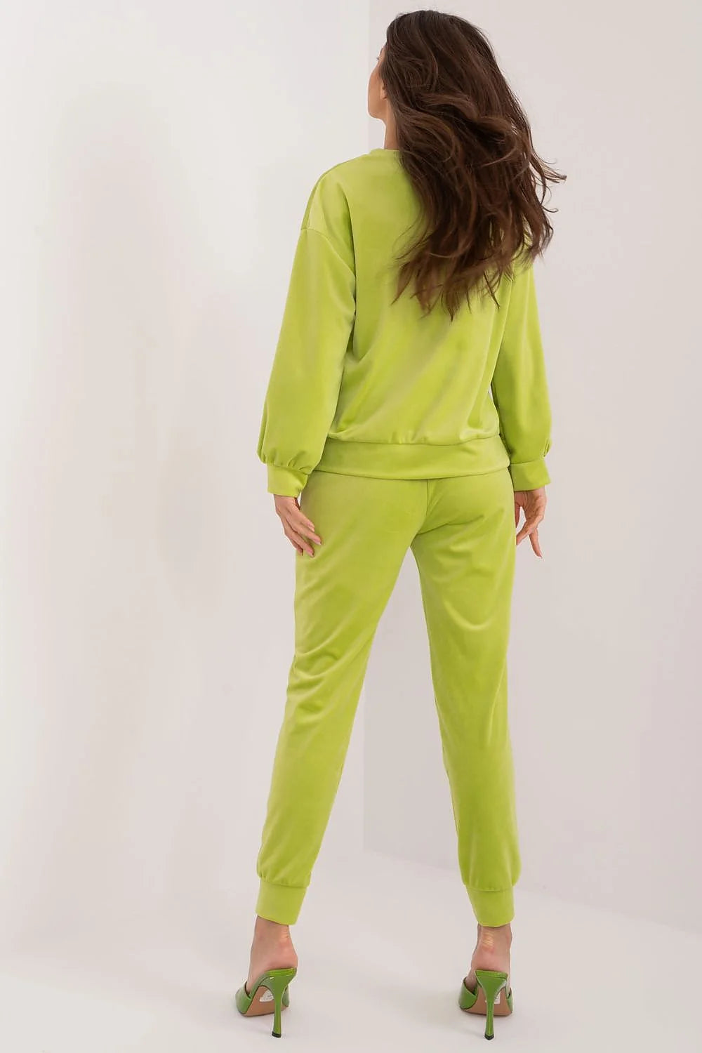 Ensemble Italy Moda pour femmes en velours vert citron, style décontracté, nœuds décoratifs, deux-pièces, élégant, occasion quotidienne, sandales assorties