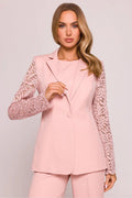 Veste Moe élégante longue manches dentelle élastique couleur rose pâle tailleur femme