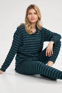 Ensemble pyjama coton rayures confort chic manches longues pantalon ample femme détente maison