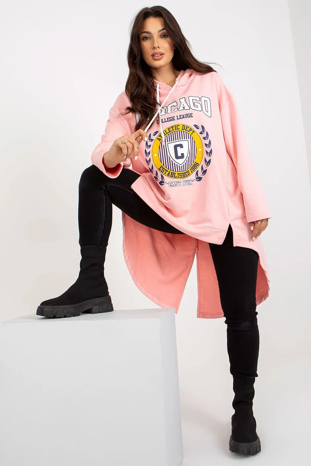 Sweatshirt pour femme Fancy rose pâle oversize capuche manches longues graphic print