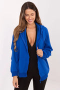 sweatshirt femme capuche zippé bleuroyal oversize athleisure molleton doux coton stretch élasthanne manches longues poches plaquées