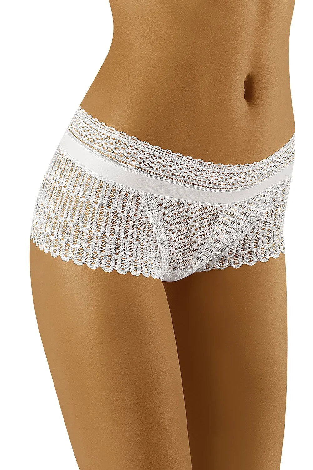 Shorty dentelle romantique blanc transparent avec broderies élégantes pour sublimer vos courbes sensuelles féminines