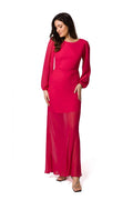 Robe de soirée élégante longue manches longues dos ouvert structuré moderne couleur rouge femmes polyester occasion spéciale