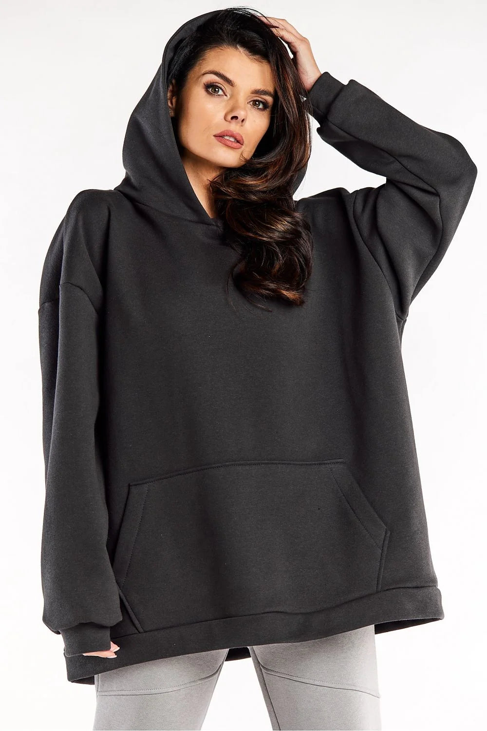 Sweatshirt pour femme en coton et élasthanne, style oversized, capuche, poche kangourou, confortable et tendance pour quotidien et loisirs