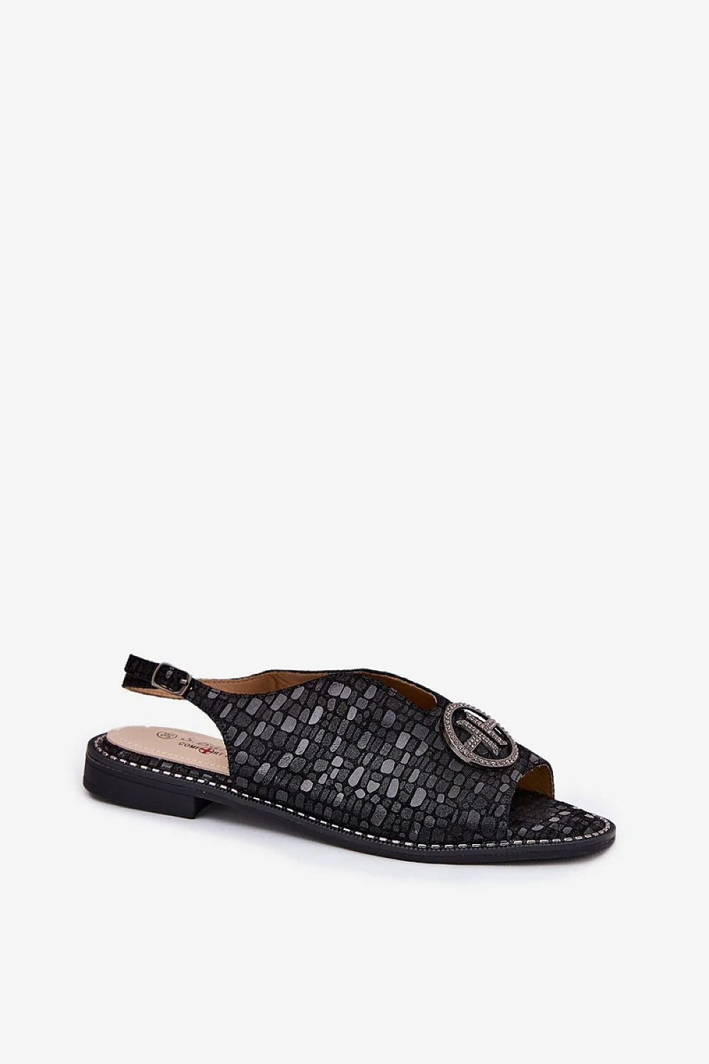 Sandales femme élégantes en cuir suédé design reptile Talon plat Fermeture boucle Occasionnels été