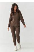 ensemble loungewear femme sweatshirt col rond jogging fuselé chocolat maille douce coupe décontractée manches longues poches