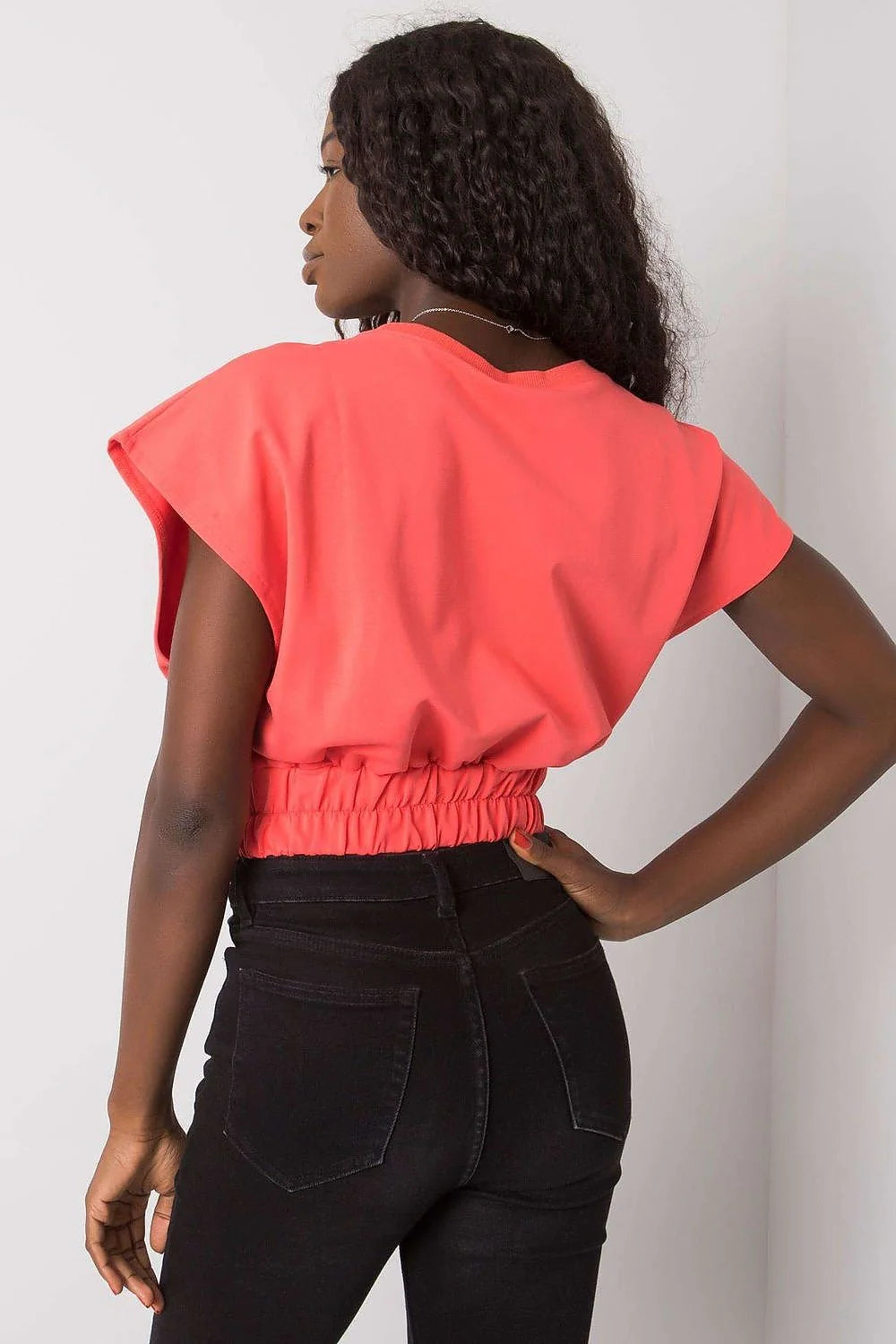 Haut pour femme sweatshirt Fancy coupe ample manches courtes bande élastique corail vif coton léger