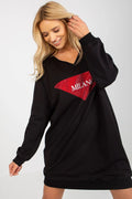 Robe style sweatshirt femme longue ample couleur noire motif triangle rouge sequins Milano coton polyester elastane manches longues ourlet côtelé