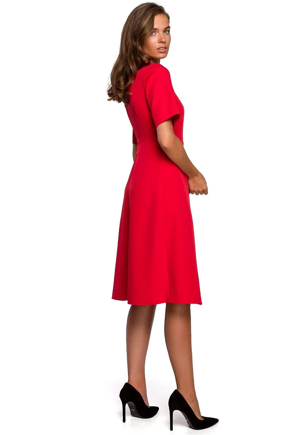 Robe élégante polyester rouge vif fit and flare manches mi-longues pour occasions formelles féminines