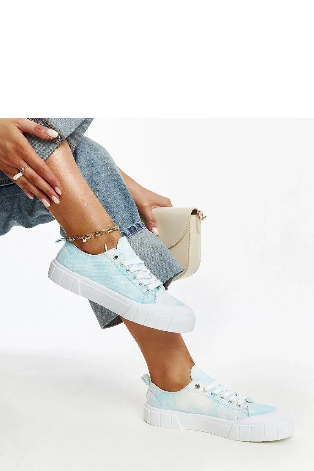 Baskets pour femmes design moderne décontracté motif tie-dye bleu pastel semelle caoutchouc tissu respirant