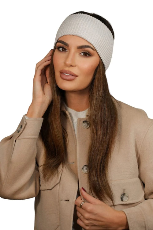 Bandeau pour femmes en tricot côtelé élastique couleur grise claire, style casual-chic, matières confortables, parfaits pour l'hiver