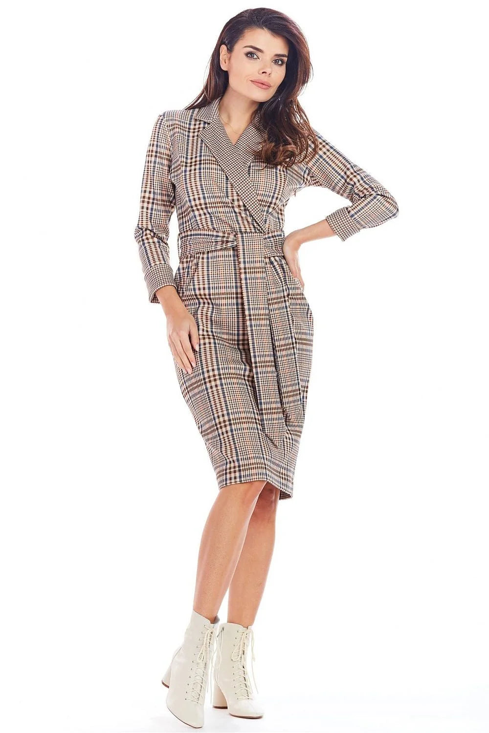 Robe de chambre coton doux casual élégante à carreaux ceinture nouée confort maison loungewear