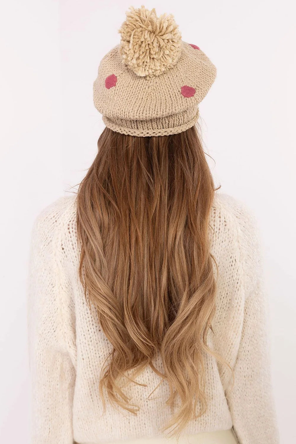 Beret en laine mérinos avec motifs fantaisie, pull col en V, look casual chic, robe Oversize, Women's Fashion