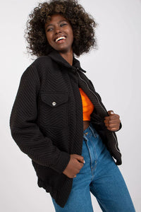 Veste Rue Paris noire style urbain Casual chevrons longues manches ample fermeture éclair femme