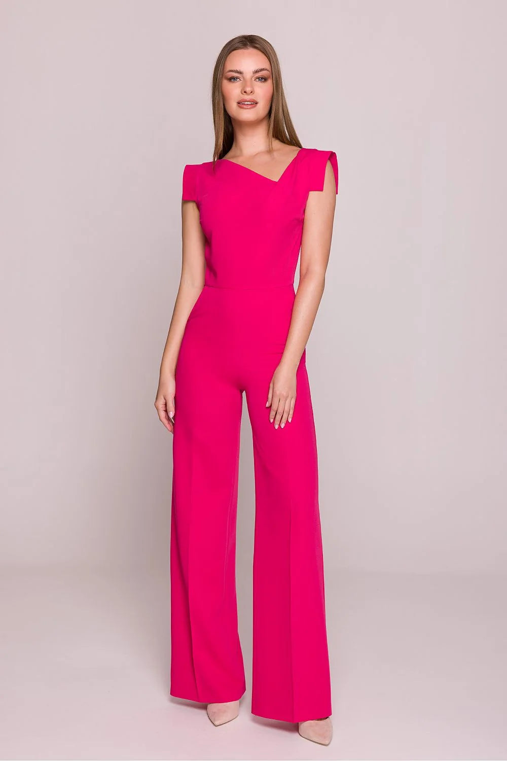 Combinaison Stylove élégante pour femme rose vif coupe moderne buste ajusté taille haute jambes évasées occasion soirée