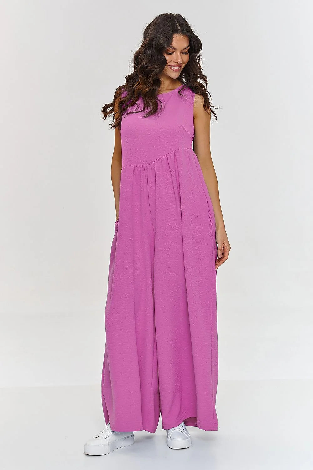 Combinaison Makadamia pour femme sans manches ample violet vif pantalon large poches latérales coton léger