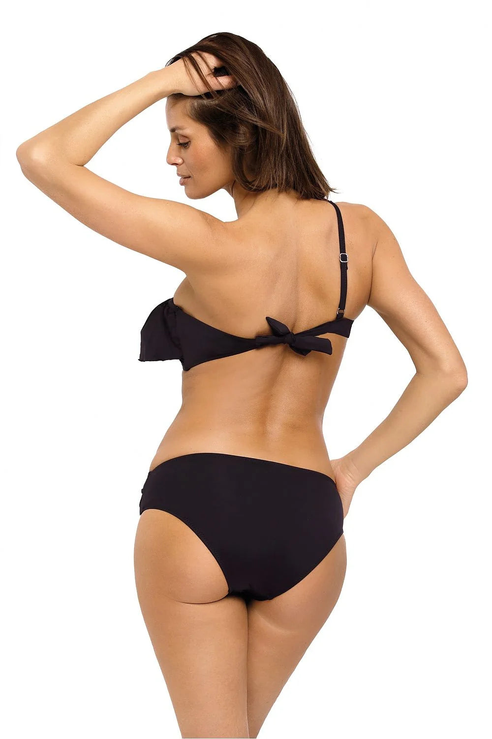 Maillot de bain polyester asymétrique moderne féminin avec volant bleu pour vacances d'été à la plage