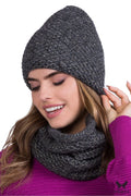 Bonnet et col de laine tricoté pour femme, style casual chic, couleur graphite métallisé, doux et chaud