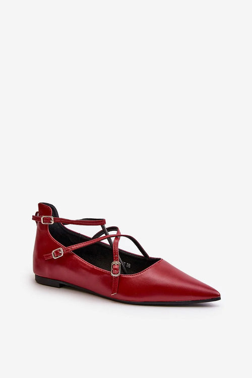 Ballerines élégantes pour femmes cuir artificiel rouge profond brides croisées talon plat ajustables mode tendance