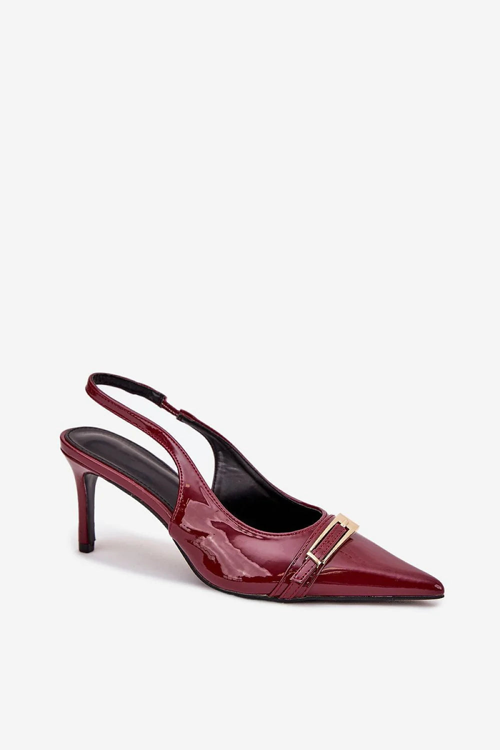 escarpins femme slingback bordeaux vernis bout pointu bride arrière talon aiguillé moyen finition brillante boucle dorée