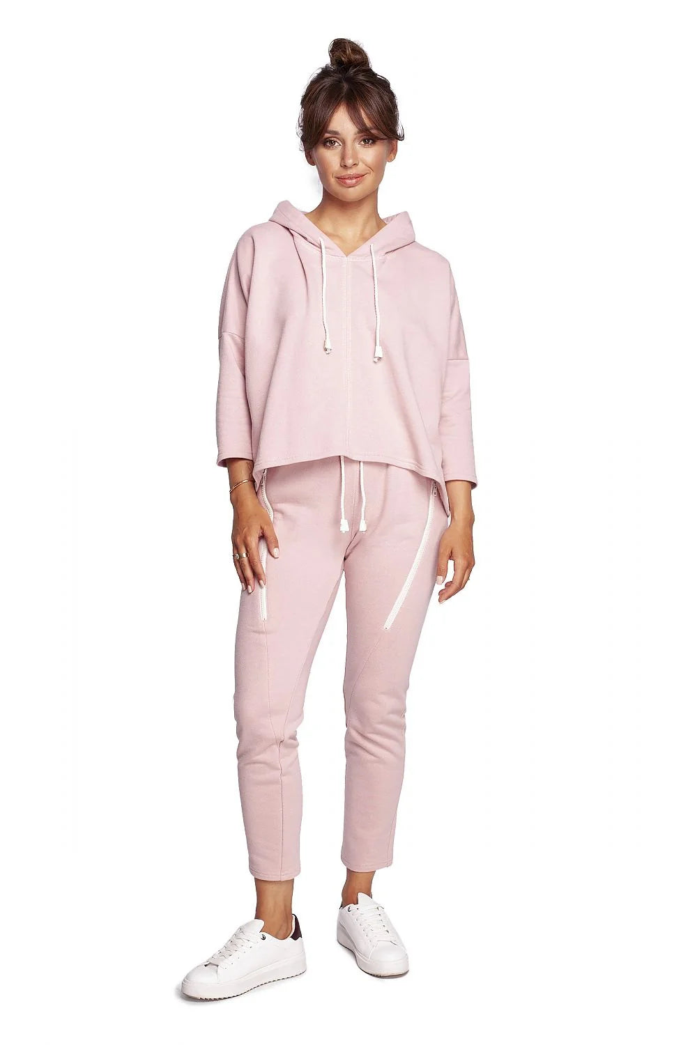 Sweatshirt et pantalon Be Wear femme rose pâle oversize décontracté style moderne maille douce coton polyester capuche drawstring