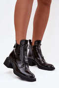 bottines femme chelsea cuir verni croco noir bout légèrement pointu bride décorative talon moyen sculpté semelle crantée