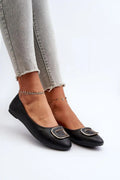 Ballerines pour femmes élégantes en simili cuir noir ornement doré style classique coupe basse confortable occasion多种