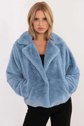 Manteau fausse fourrure moderne couleur bleu clair pour femme manches longues col large sans doublure