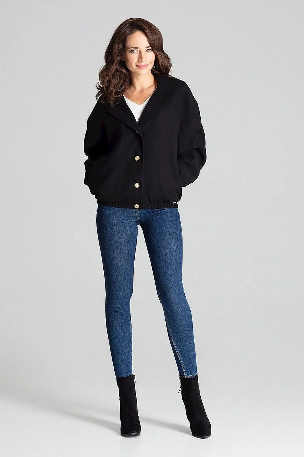 Veste femme laine gris classique élégante boutons bois confort taille L/XL style décontracté