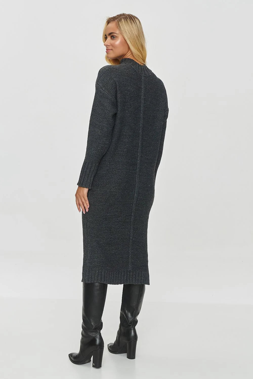 Robe en maille Makadamia style minimaliste col montant manches longues couleur gris anthracite femme