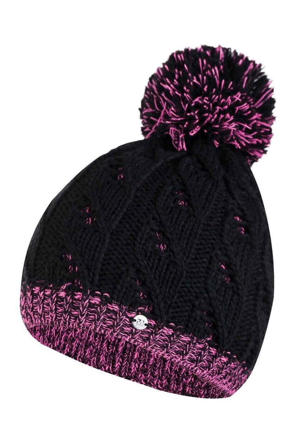 Bonnet Kamea pour femme en laine avec pompon noir et rose, style moderne, hiver 2023