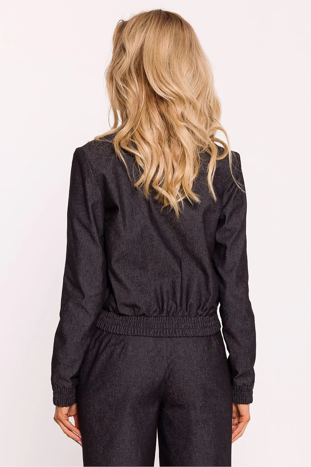Veste bomber femme élégante en coton élastique taille poignets col tricot pressions métalliques style moderne intemporelle