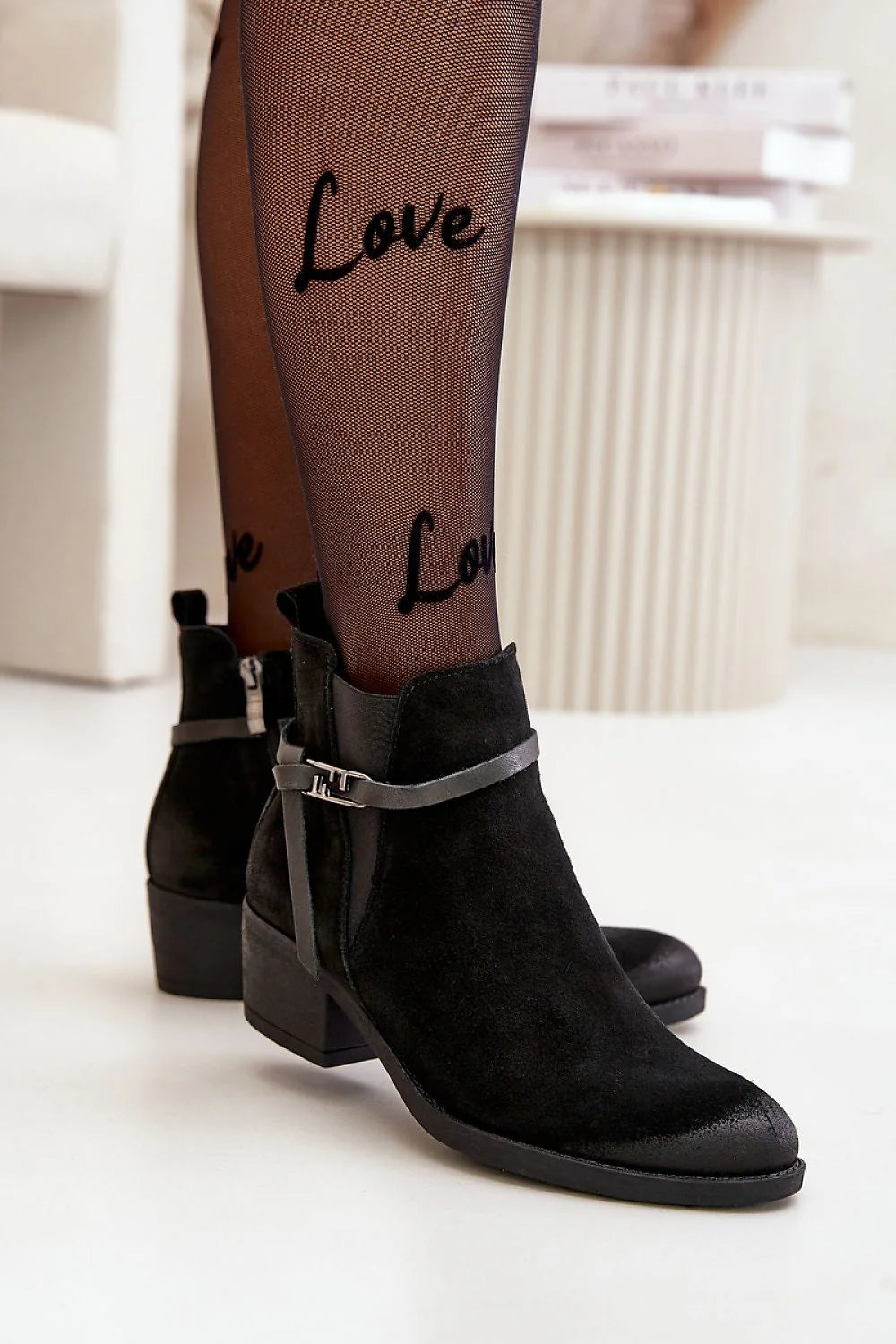 Bottes à talons en cuir suédé noir, style élégant moderne, occasion ville décontractée, semelle confortable, taille ajustable 36-39, femmes